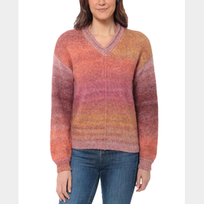 BRIGGS COZY V-NECK SOFT KNITT OMBRE SPACE DYE SWEATER SIZE XL