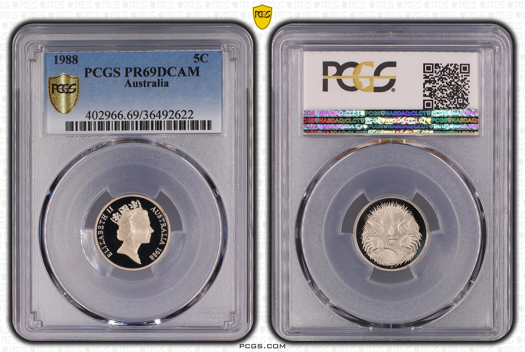 Elizabeth II, Five Cent, 1988, PCGS PR69DCAM