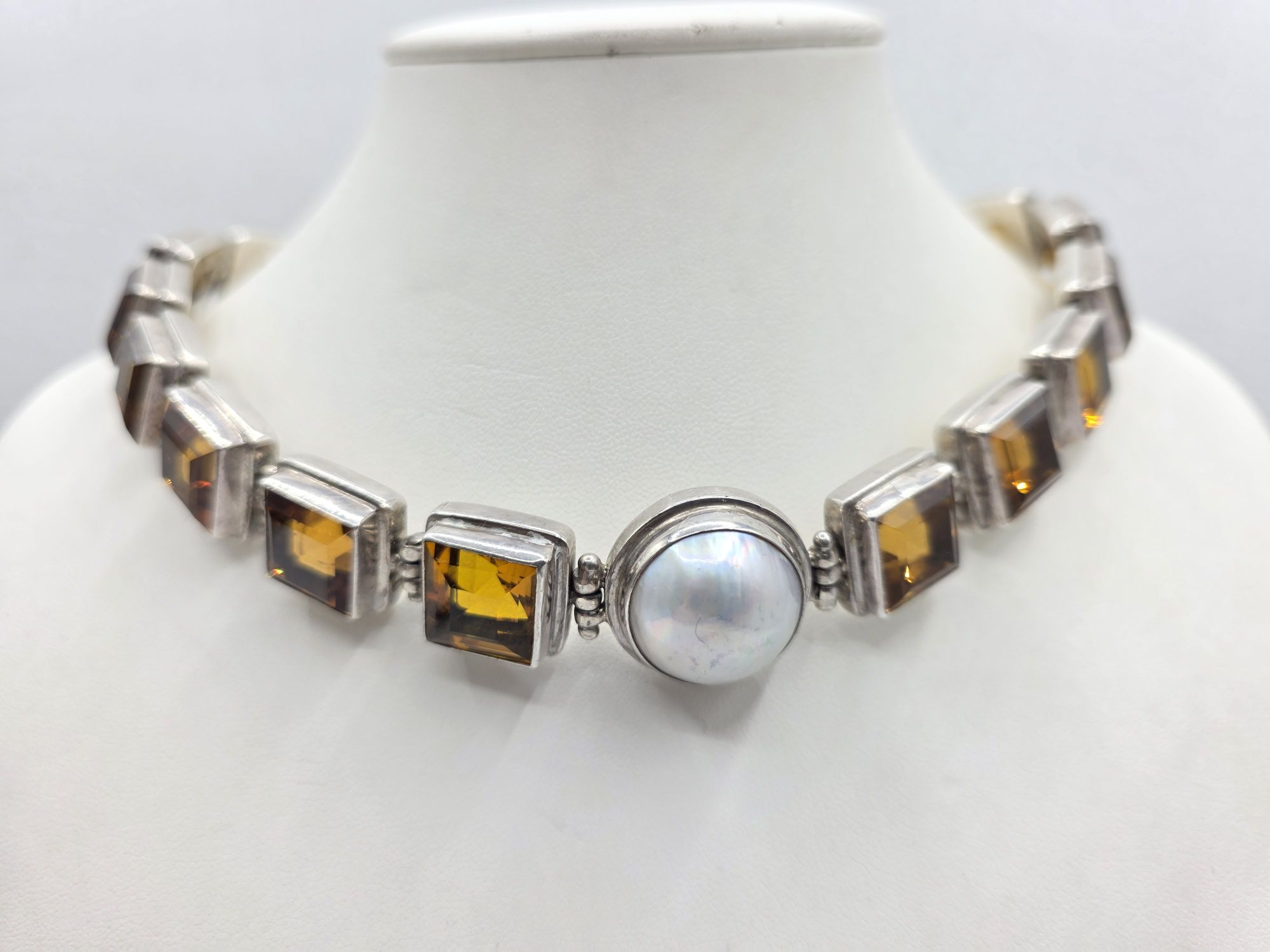 Sterling Silver Mabe Pearl And Citrine Necklace