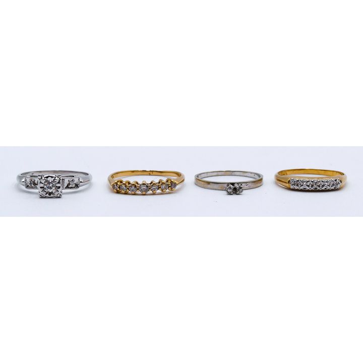 4pc Ladies 14k Small Diamond Rings Size 5-6.5-7 - 5.98 Grams TW