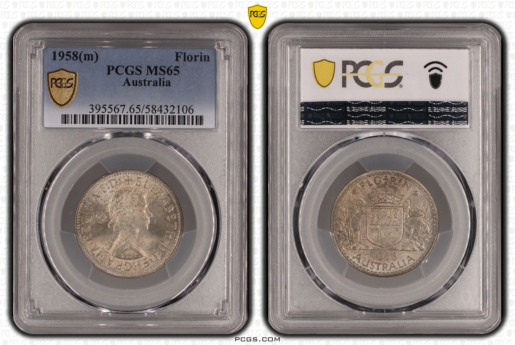 Elizabeth II, Florin, 1958, PCGS MS65