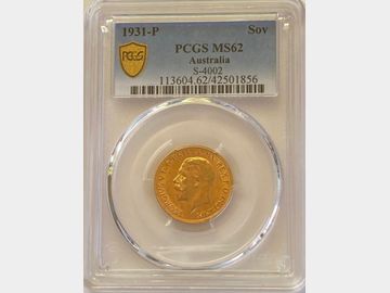1931 GEORGE V PERTH MINT GOLD SOVEREIGN MS62