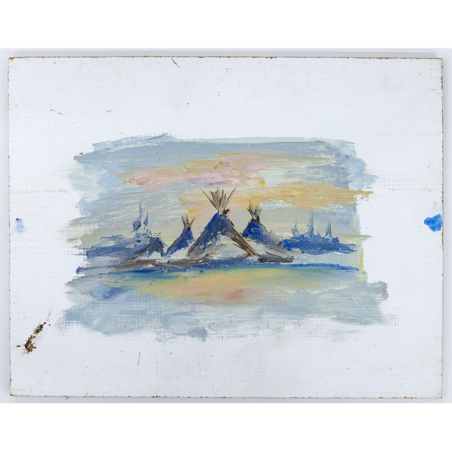 Gene Amondson ''Teepees'' Oil on Masonite 8''x10' - Unsigned, minor damage