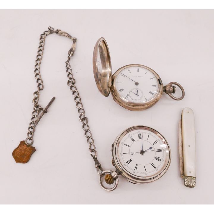 2pc Antique Sterling Key Wind Pocket Watches Etc
