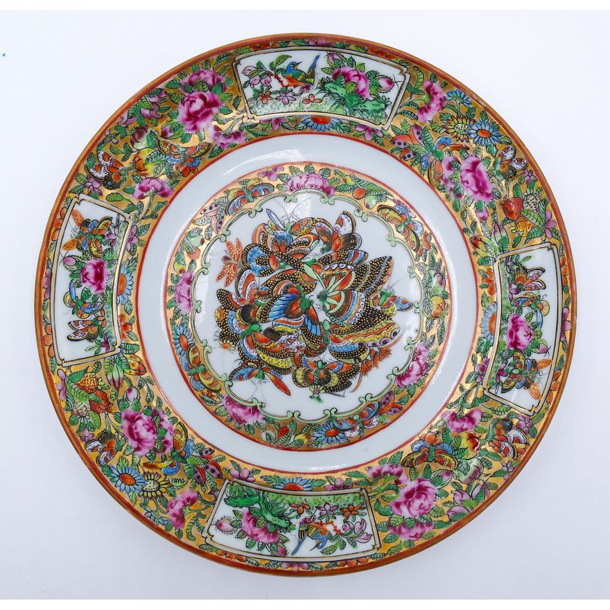 Antique Chinese Thousand Butterfly Porcelain Dish 8''