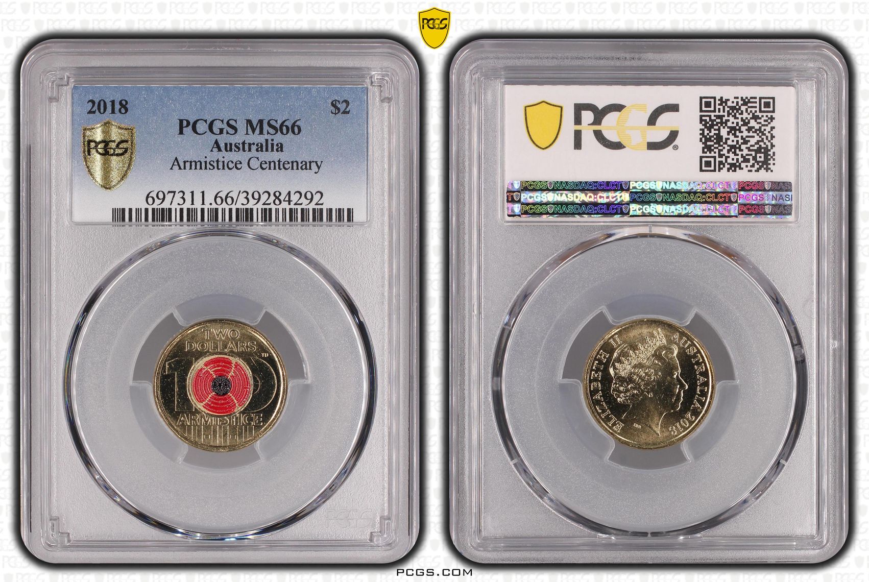 Armistice Centenary Colorized, Two Dollar, 2018, PCGS MS66