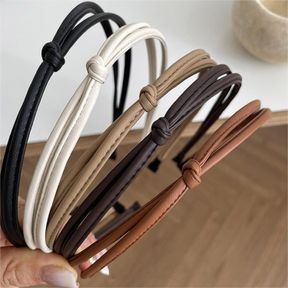 WOVOWOVO 5 PCS THIN LEATHER HEADBANDS FOR WOMEN, CUTE KNOTTED HEAD BANDS FOR WOMEN S HAIR WOMENS HEADBANDS FASHION BLACK BROWN WHI