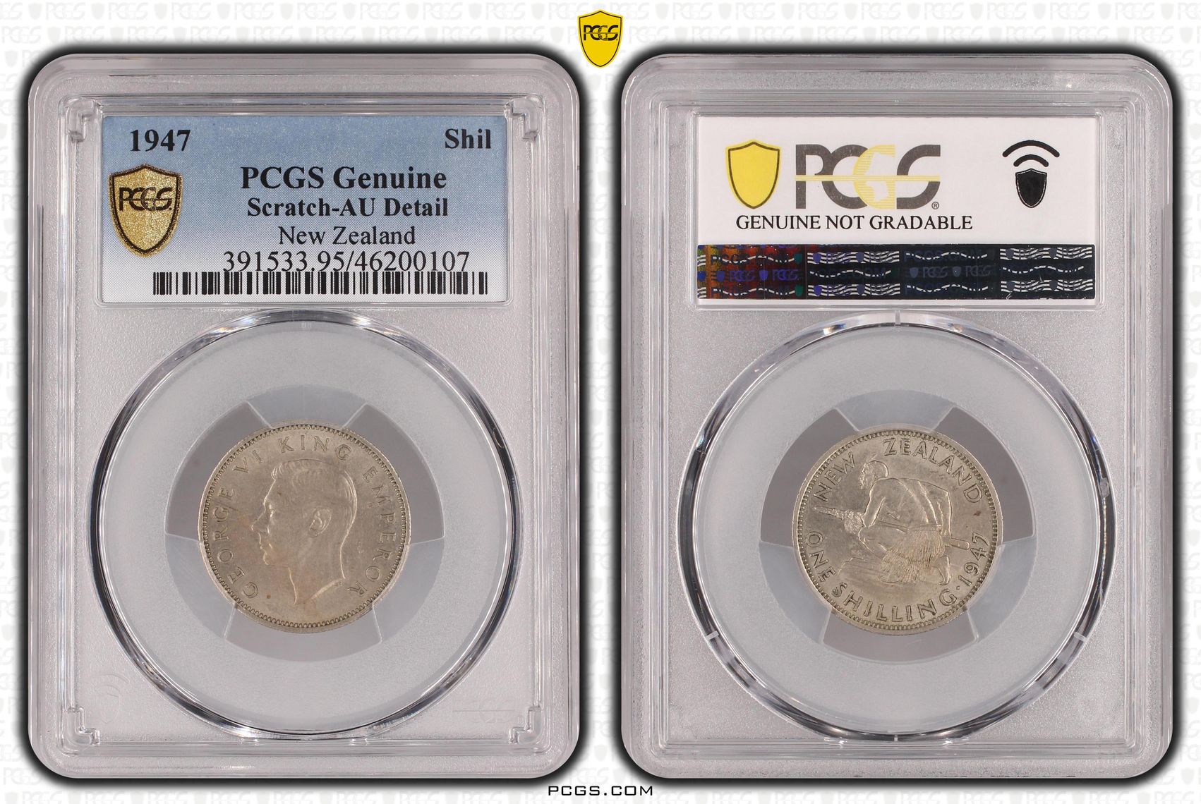 New Zealand, Shilling, 1947, PCGS Genuine - AU Details (95 - Scratch)
