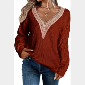 EVALESS WOMENS LONG SLEEVE SWEATERS FALL 2024 TRENDY SEXY LACE V NECK KNIT DROP SHOULDER PULLOVER SWEATER JUMPER TOPS SZ SMALL