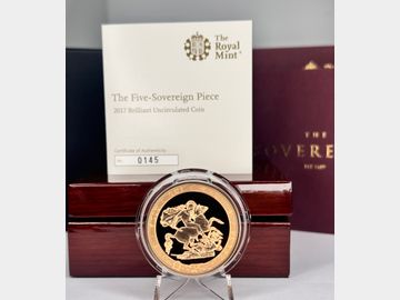 2017 ELIZABETH II BRILIANTLY UNCIRCULATED '200TH ANNIVERSARY' GOLD 5 POUND BOXED