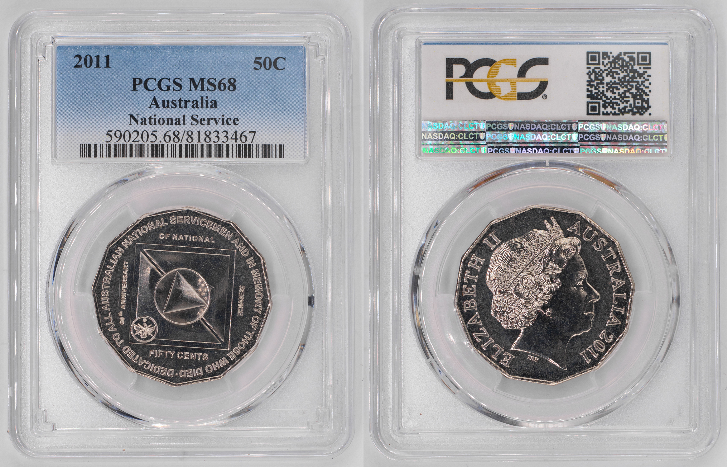 Elizabeth II, National Service, Fifty Cent, 2011, PCGS MS68