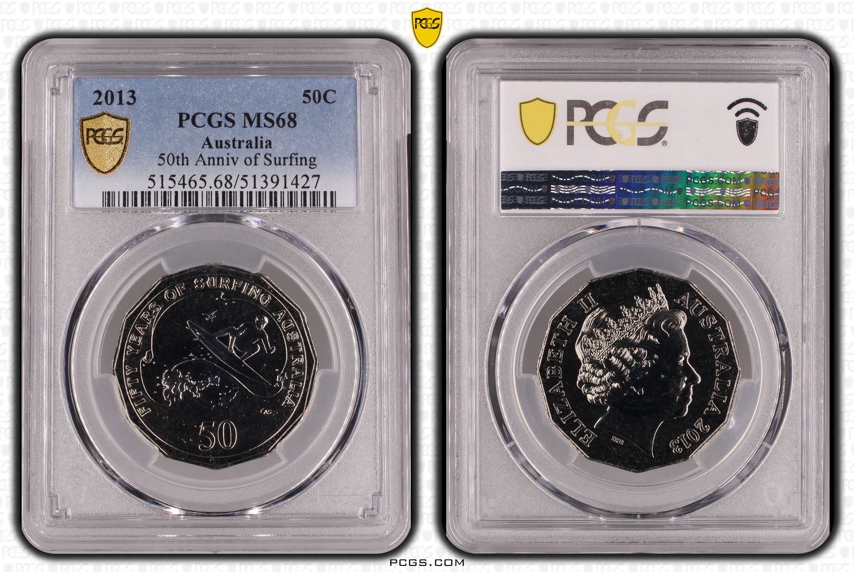 50th Anniv of Surfing, Fifty Cent, 2013, PCGS MS68