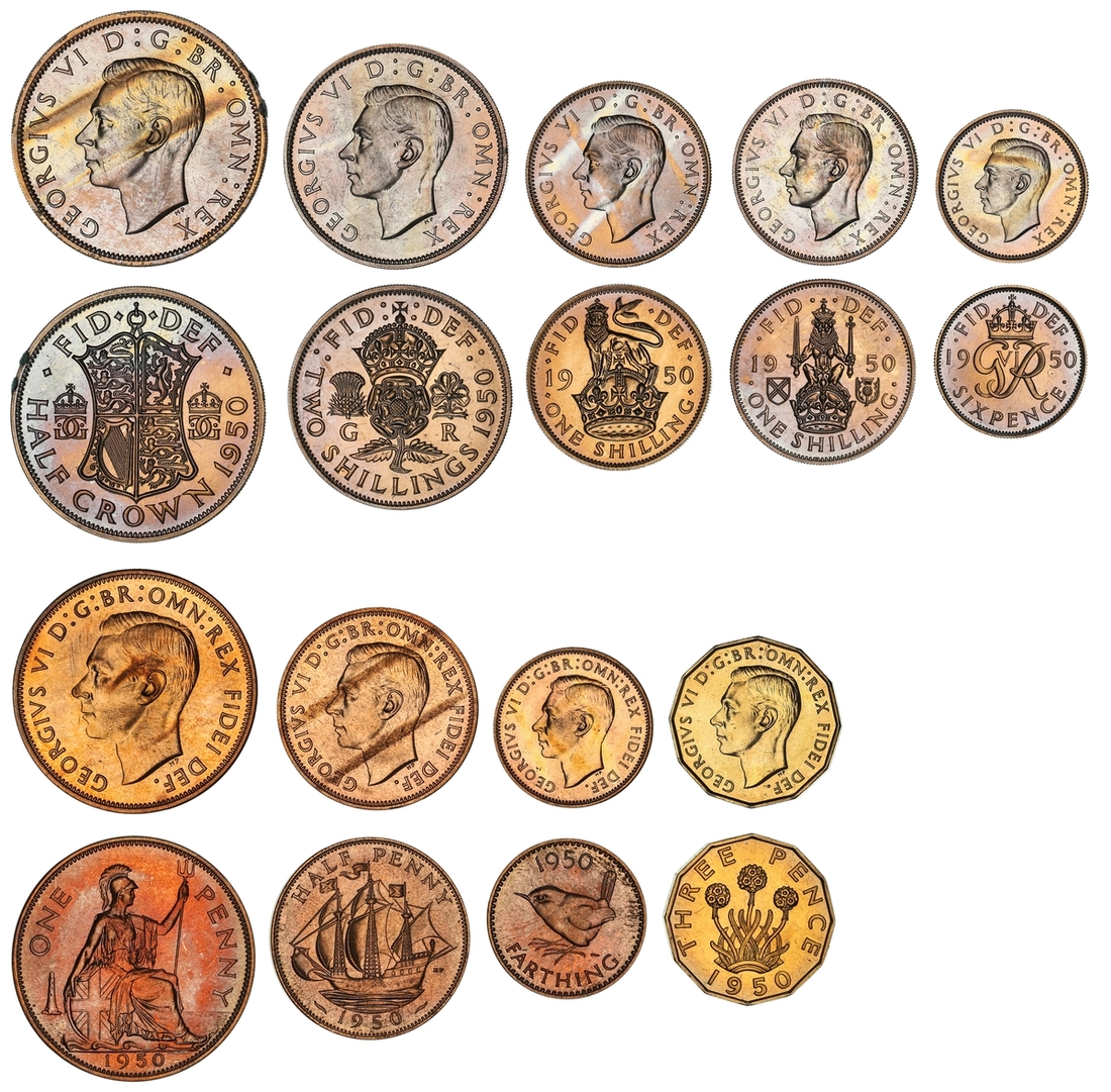 George VI (1937-1953), 'Half Century' Specimen 9-Coin Proof Sets, 1950 ...