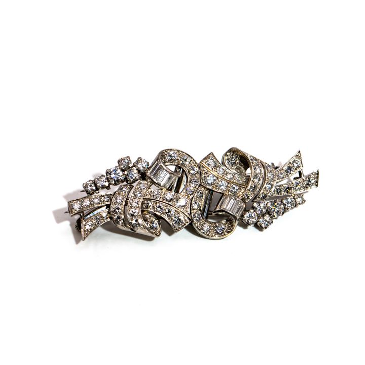 Antique 3.27 Carat Diamond Converter Platinum Brooch,