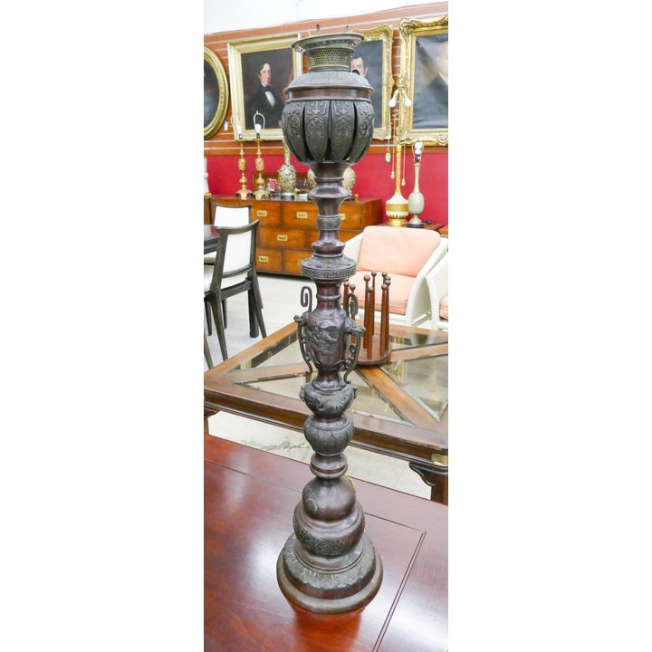 Antique Japanese Bronze Tall Converted Oil Lamp- 42''