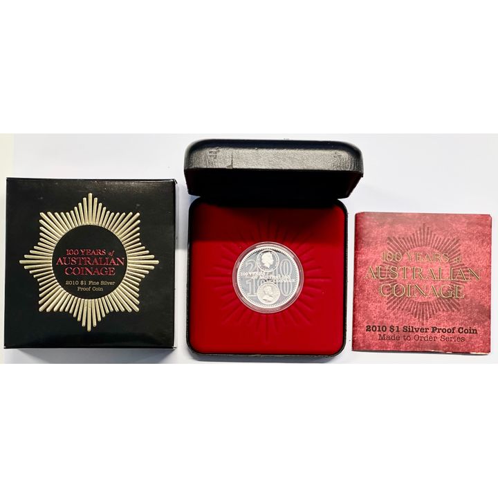 2010 Royal Australian Mint Silver Proof $1 100 Years of Coinage Box & COA