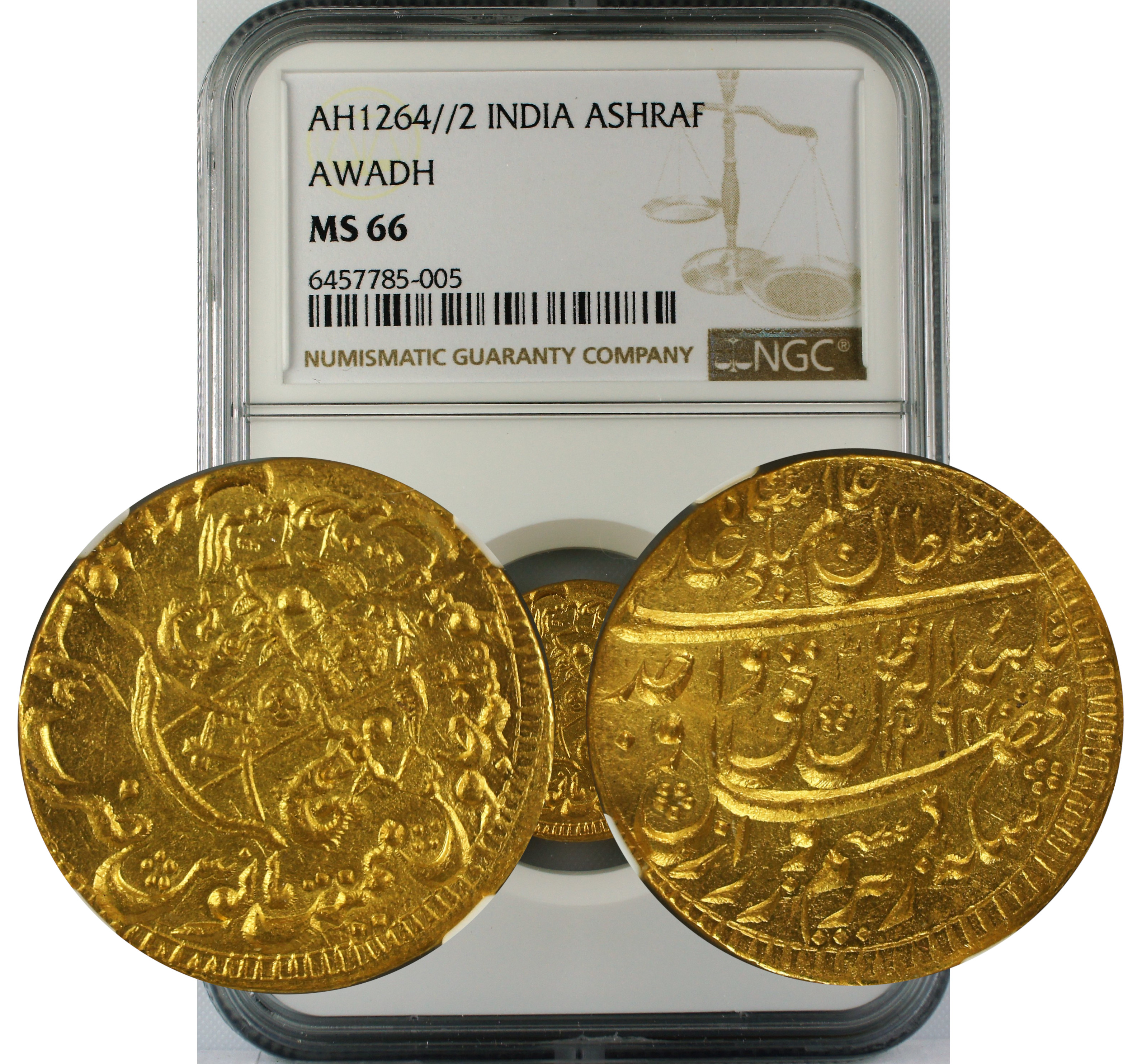 AH 1264//2 INDIA ASHRAFI AWADH MS66