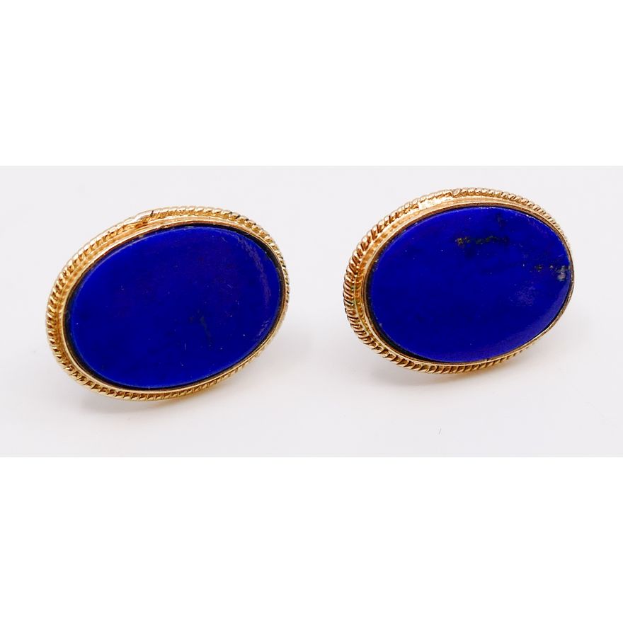Pair 14K & Lapis Earrings. 17x13mm each. 3.04g TW