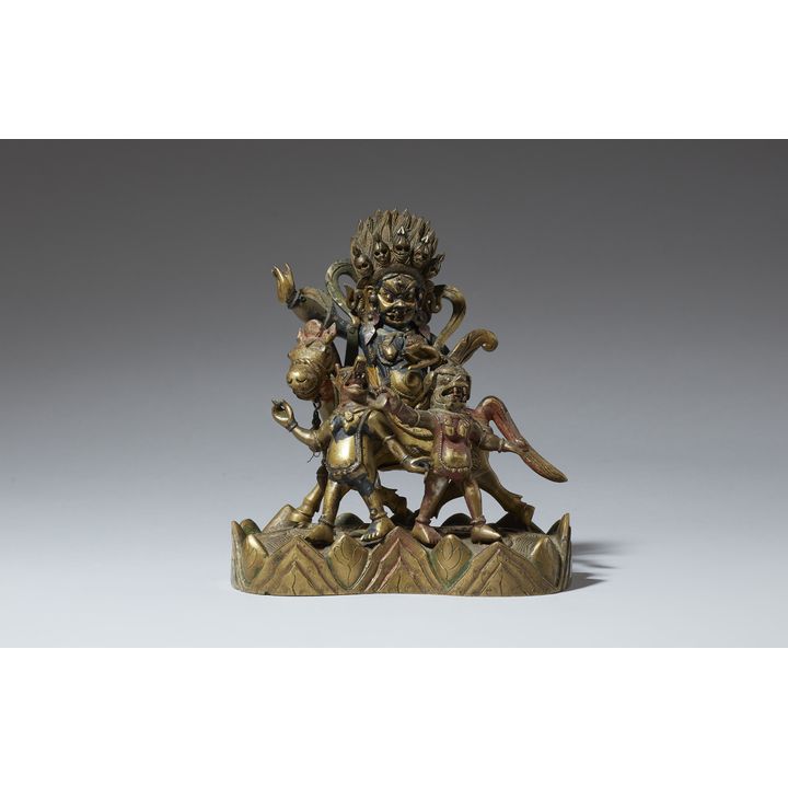 A Mongolian bronze group with Palden Lhamo (Shridevi). 19/20th century
