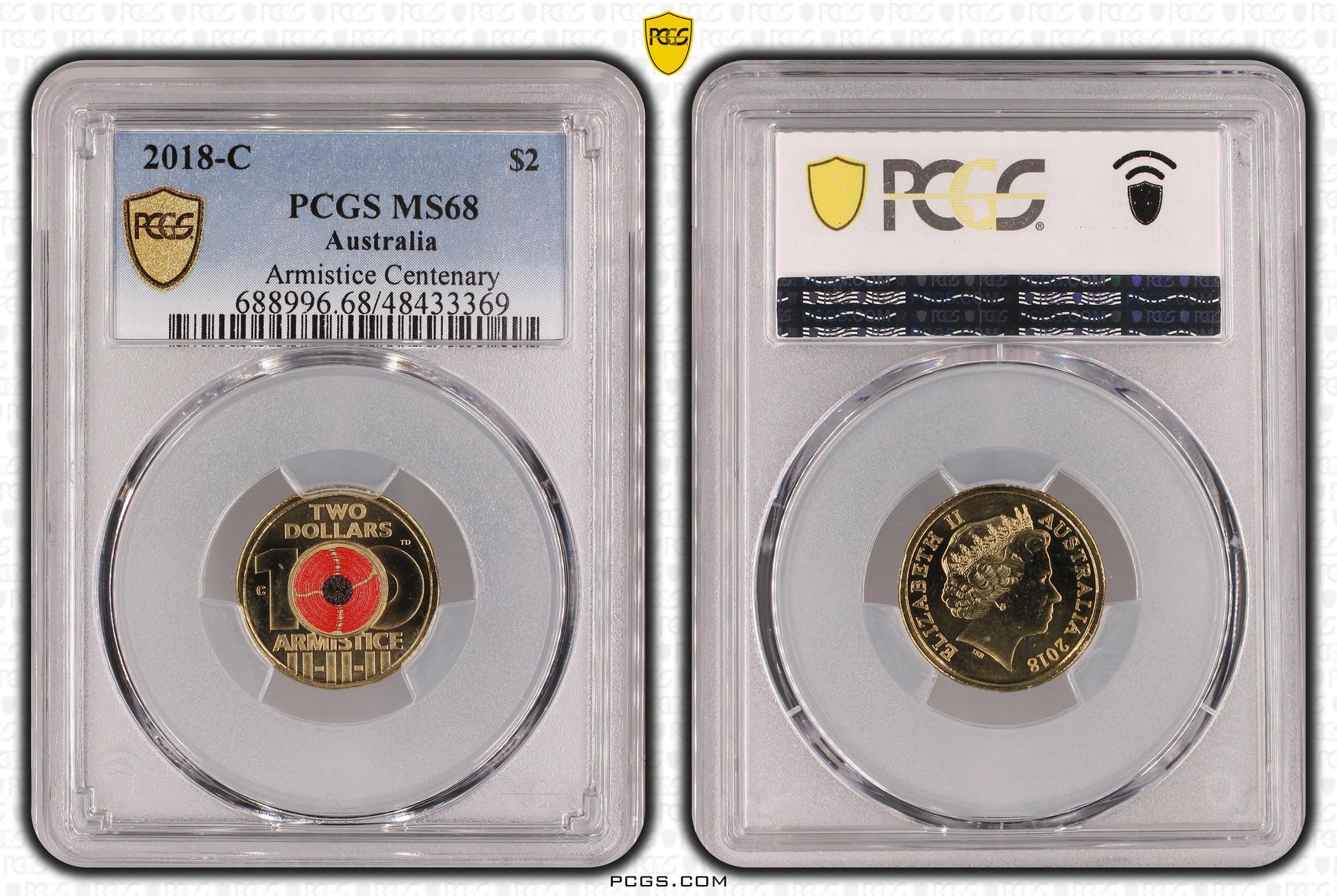 Elizabeth II, Armistice Centenary Colorized, Two Dollar, 2018-C, PCGS MS68