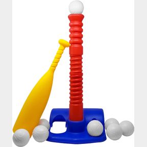 T-BALL SET / TEE BALL - TODDLERS AND KIDS ADJUSTABLE BATTING TEE GAME W/ 6 BALLS. DEVELOPS AND IMPROVES BASEBALL, SOFTBALL, WIFFLE