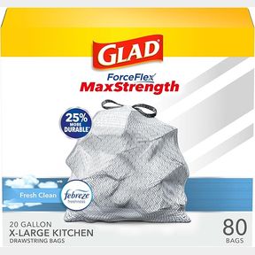 Glad ForceFlex MaxStrength XL Kitchen Trash Bags, 20 Gal, Fresh Clean, 80 Ct (Package May Vary)
