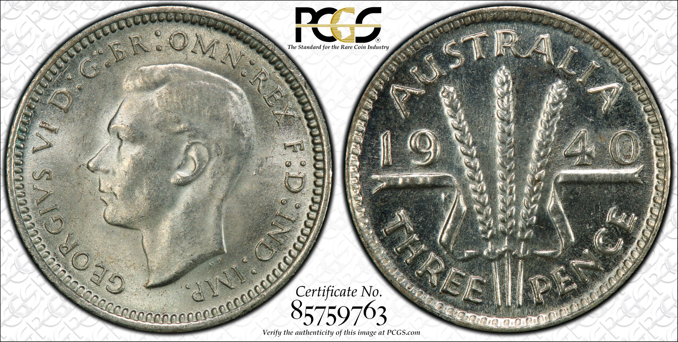 George VI, Threepence, 1940, PCGS MS64