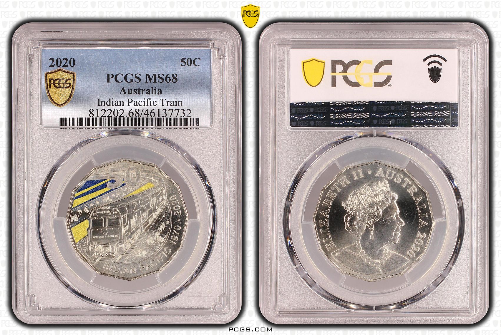 Indian Pacific Train Colorized, Fifty Cent, 2020, PCGS MS68