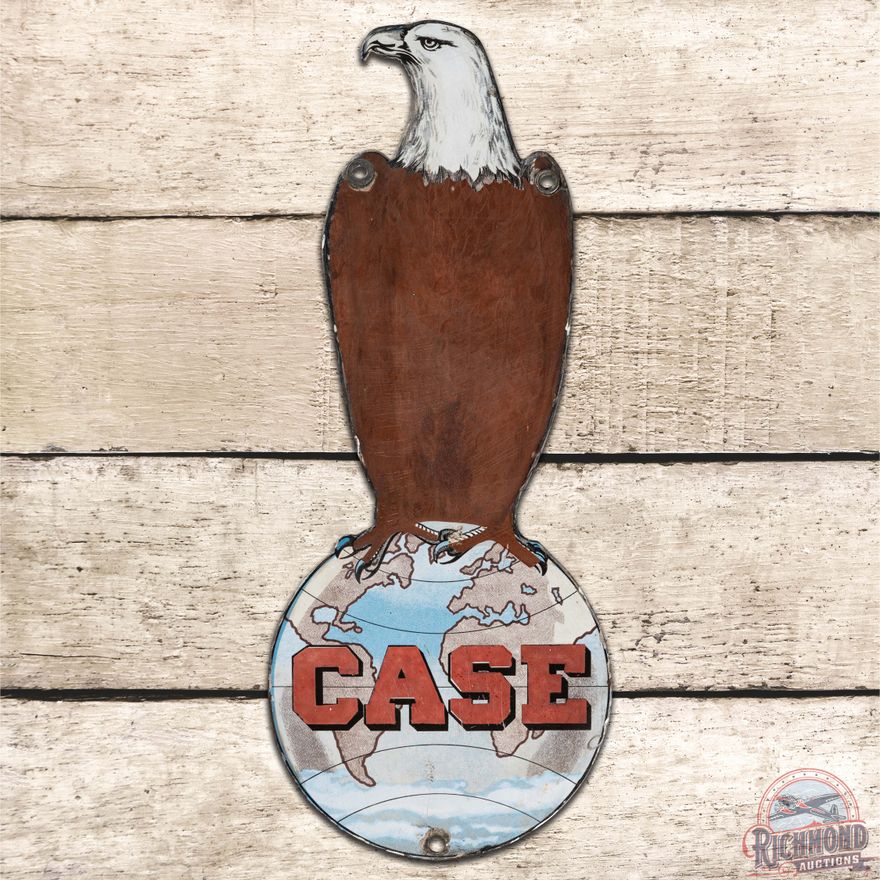 Case Farm Machines Tractors Die Cut SS Porcelain Sign w/ Abe