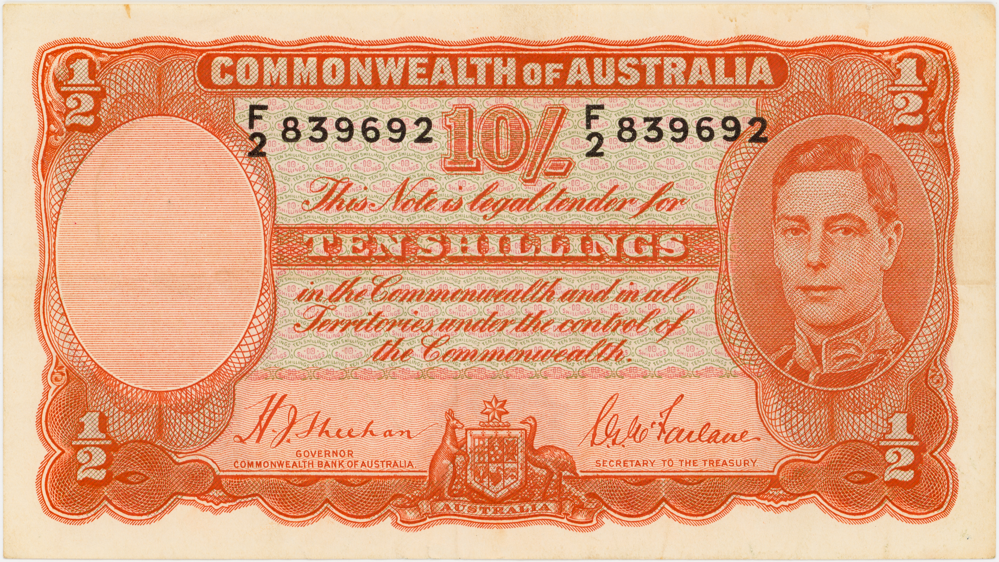 Sheehan/McFarlane, Ten Shillings, 1939, gVF