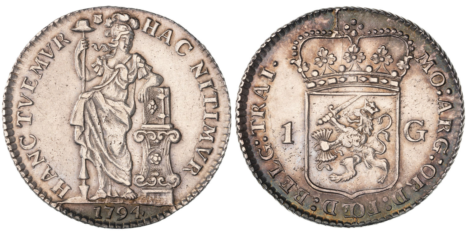 United Netherlands, Utrecht Mint, Gulden, 1794, aUNC