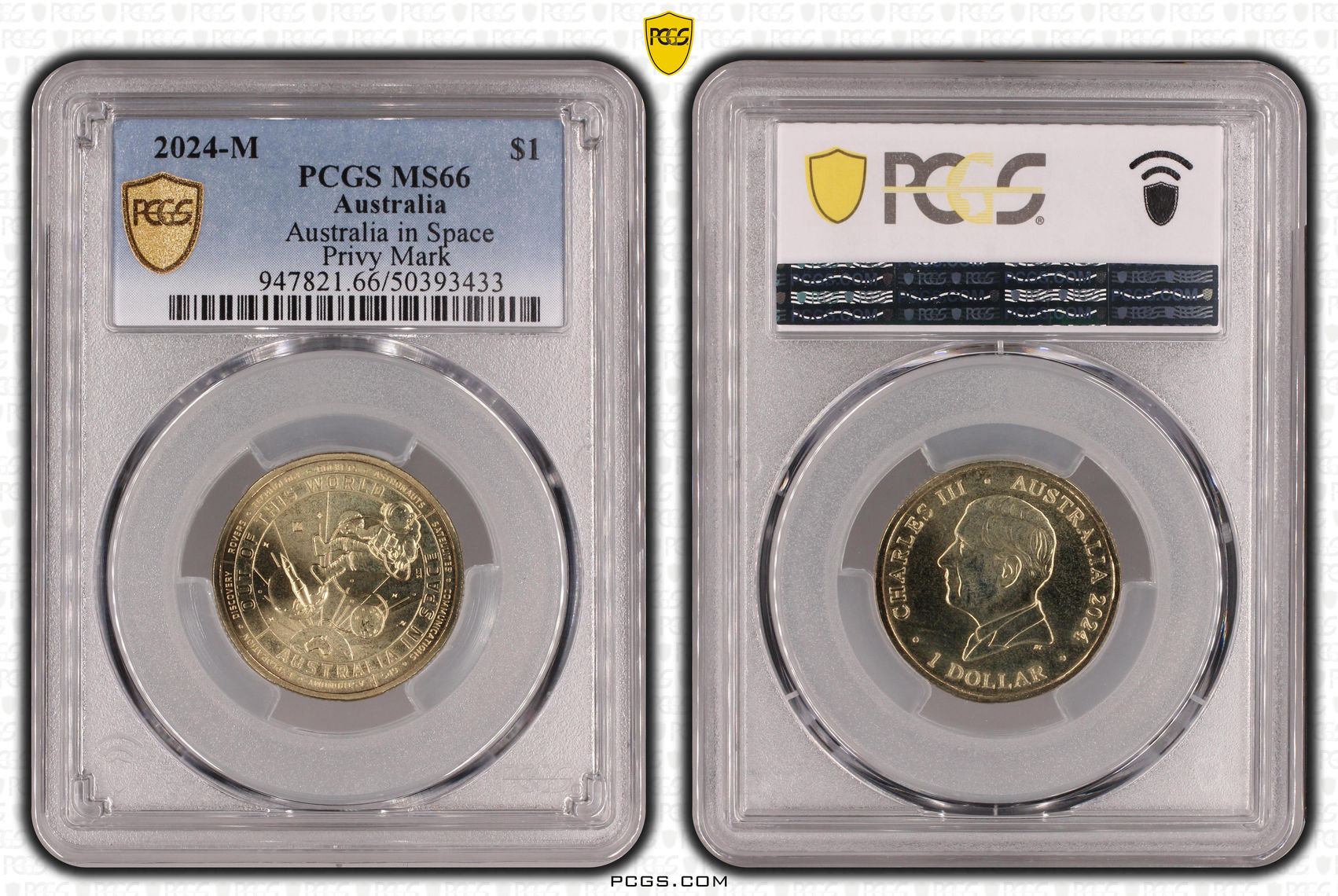 Charles III, Australia in Space - Privy Mark , One Dollar, 2024-M, PCGS MS66