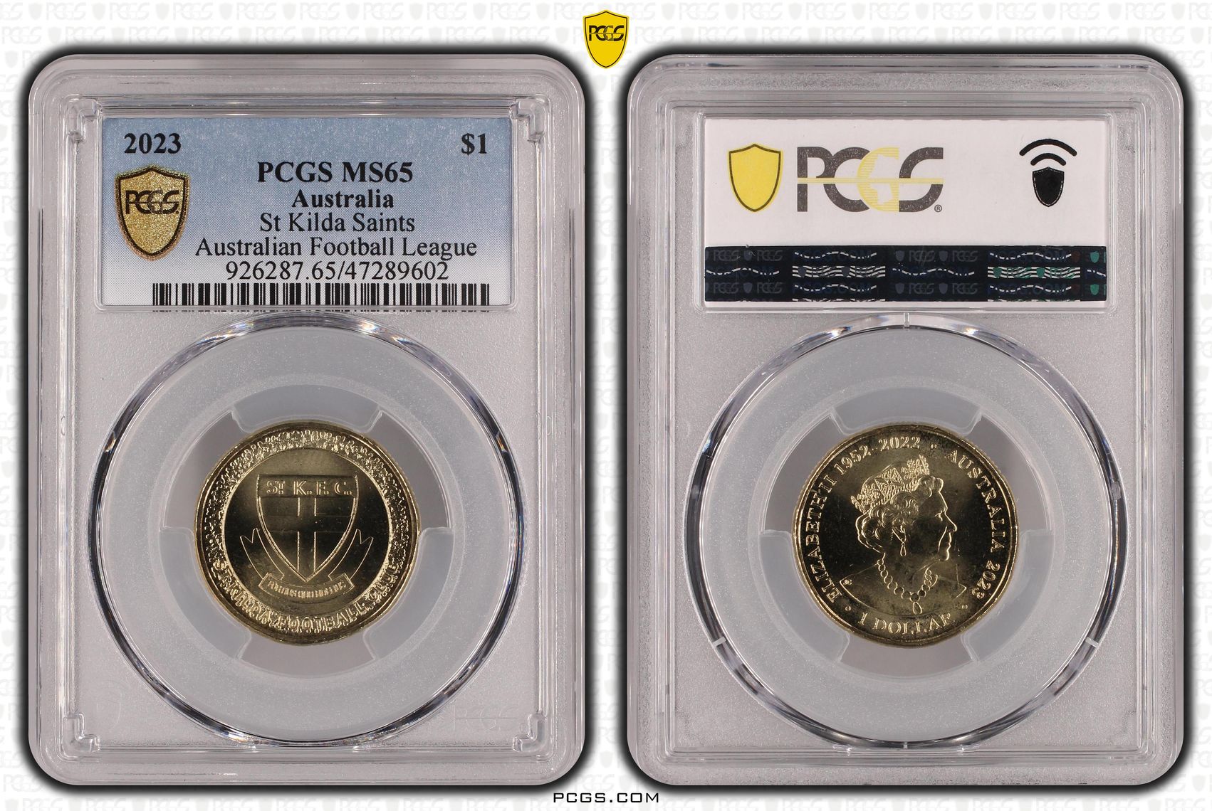Elizabeth II, AFL - St Kilda Saints , One Dollar, 2023, PCGS MS65