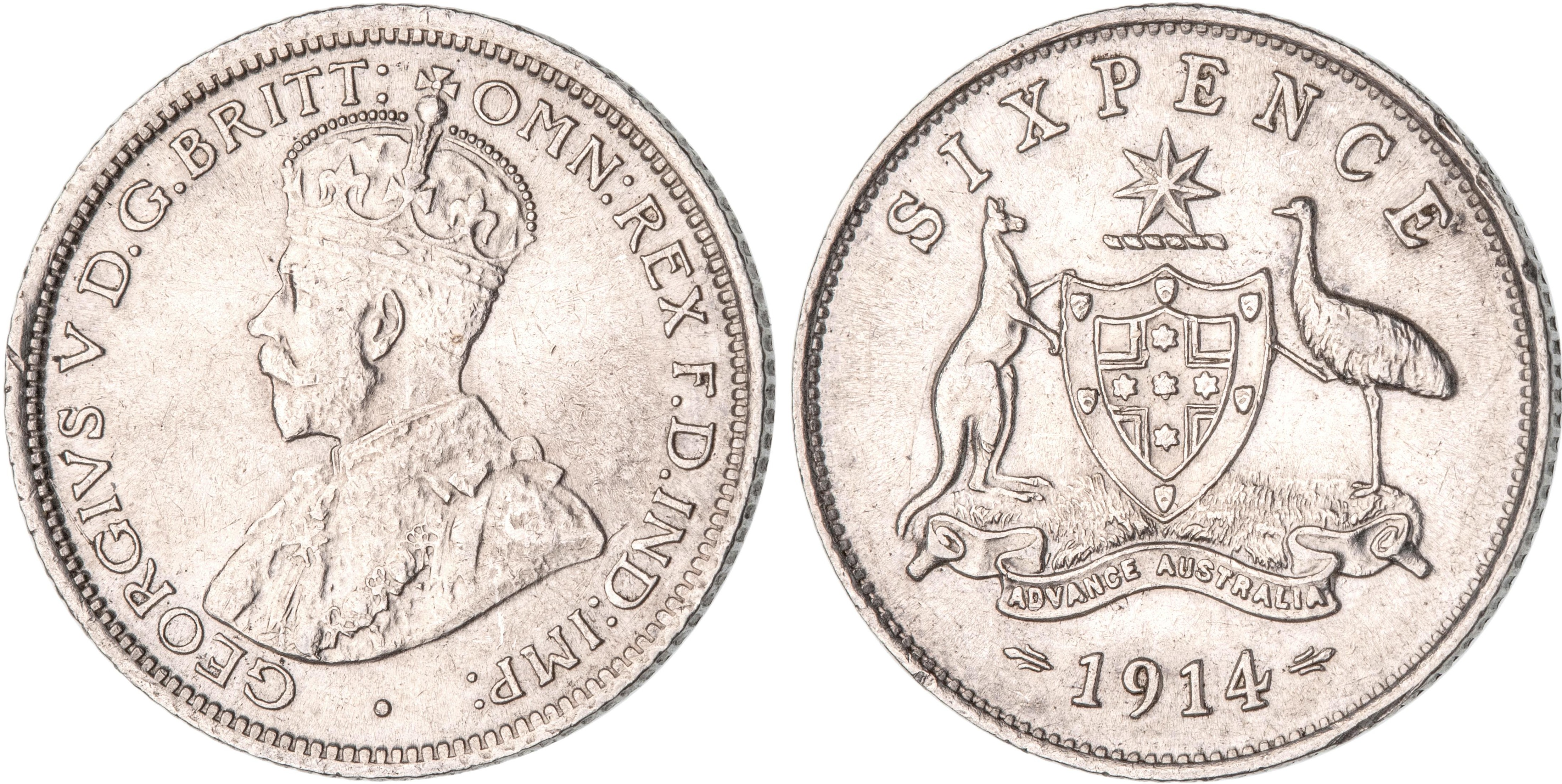 George V, Sixpence, 1914, aEF