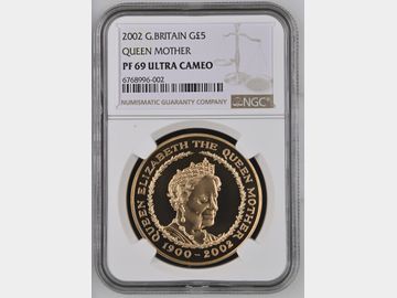 2002 PROOF GOLD 5 POUND 'QUEEN MOTHER' PF69 UCAM