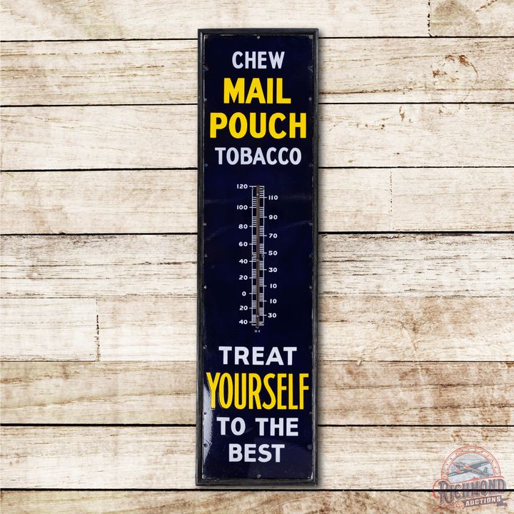 6' White Chew Mail Pouch Tobacco Treat Yourself Porcelain Thermometer Sign