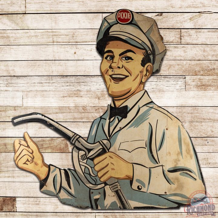 Dixie Gasoline Service Station Attendant 8' Die Cut Wooden Billboard Sign
