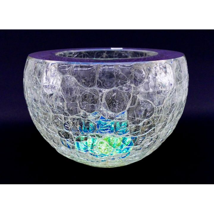 James Nowak Iridescent Crackle Studio Art Glass Bowl, dated 2001- 4.5 x 7"