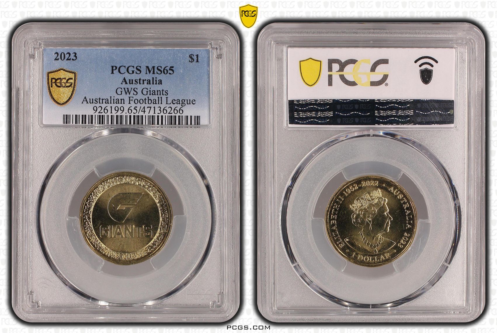 Elizabeth II, AFL- GWS Giants , One Dollar, 2023, PCGS MS65