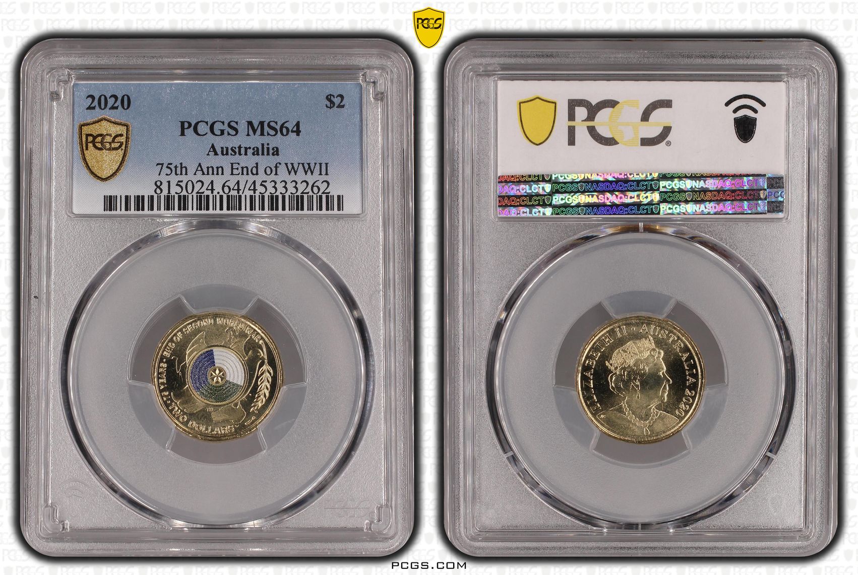Elizabeth II, 75th Ann End of WWII, Two Dollar, 2020, PCGS MS64