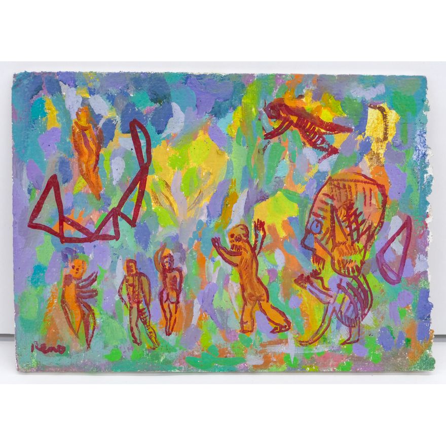 Joe Reno ''Dancing Figures'' Signed Oil on Board 5.5''x7.75''