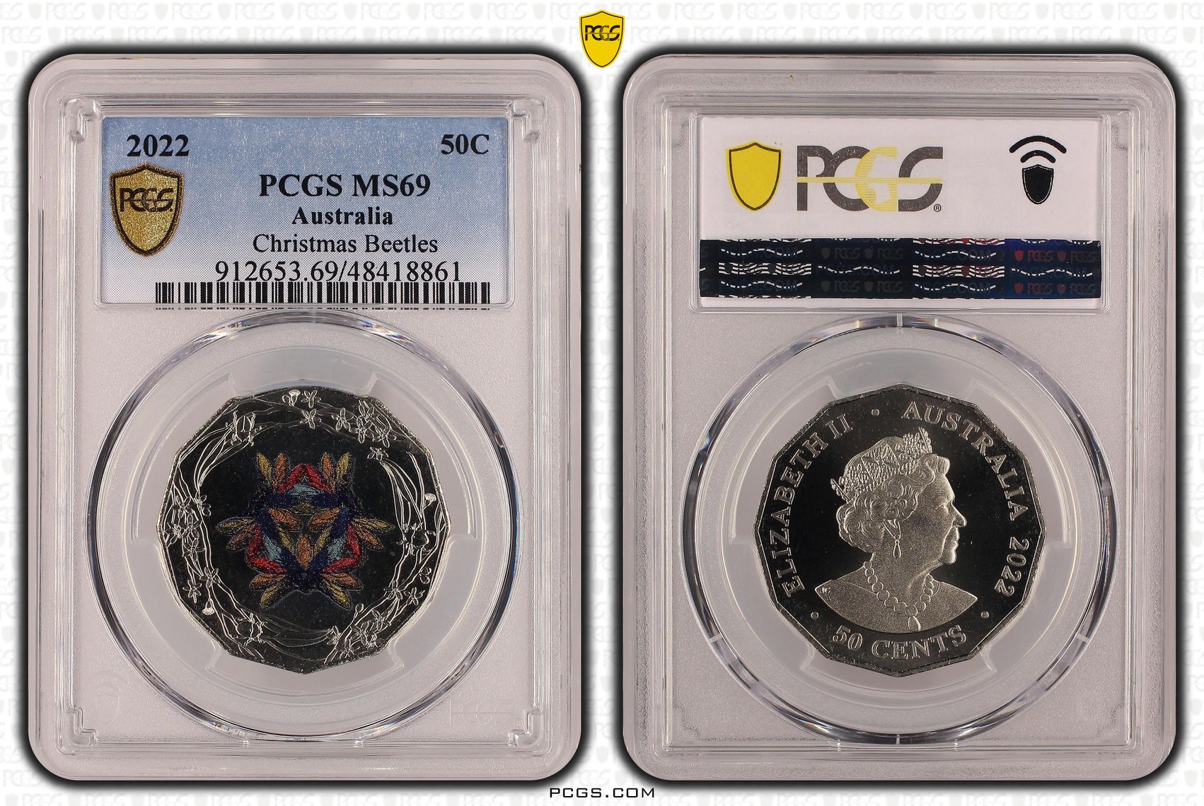 Christmas Beetles Colorized , Fifty Cent, 2022, PCGS MS69
