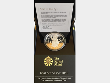 2018 TRIAL OF THE PYX QUEEN'S BEAST 5OZ SILVER PROOF COIN