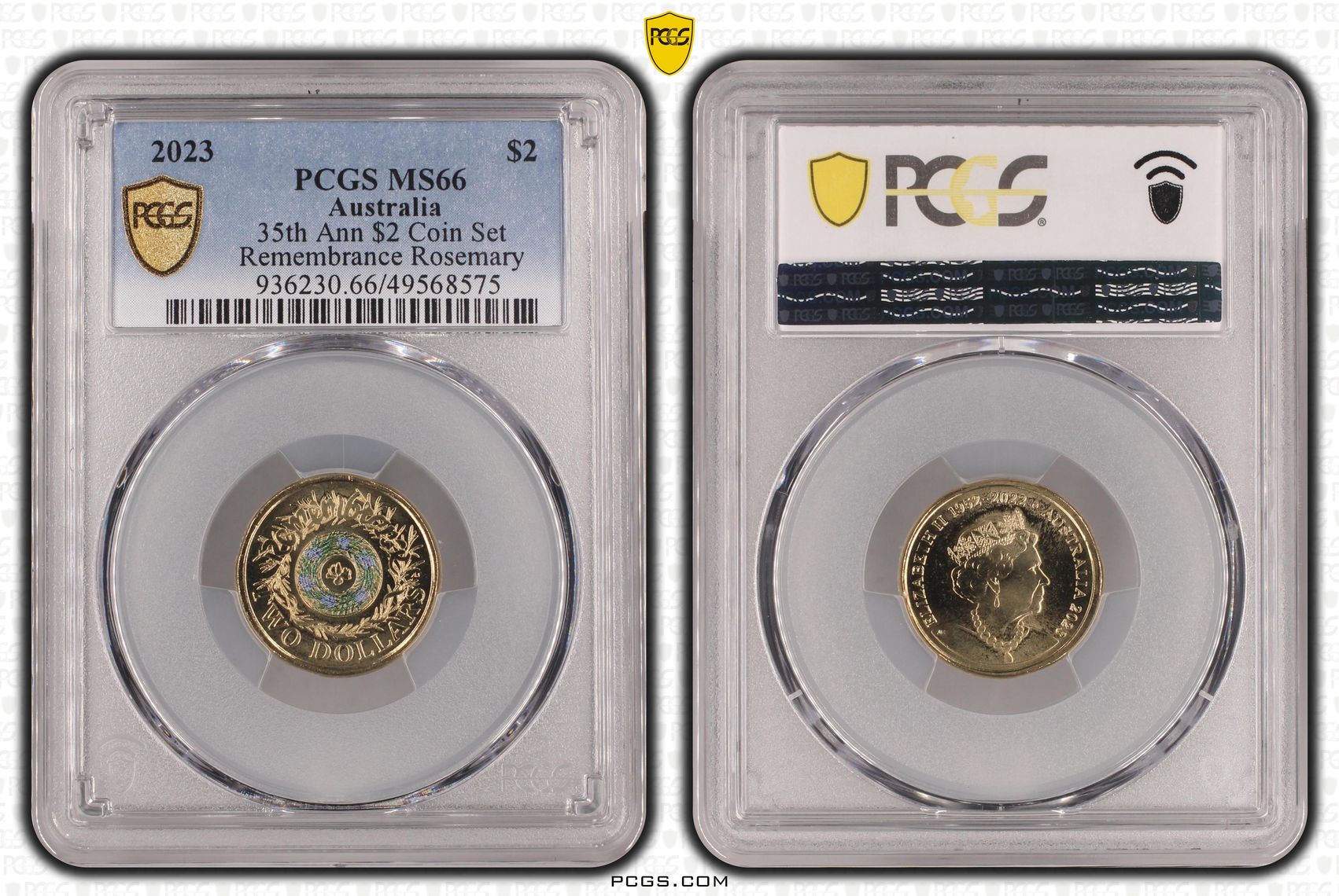 35th Ann $2 Coin Set Colourised Remembrance Rosemary, Two Dollar, 2023, PCGS MS66