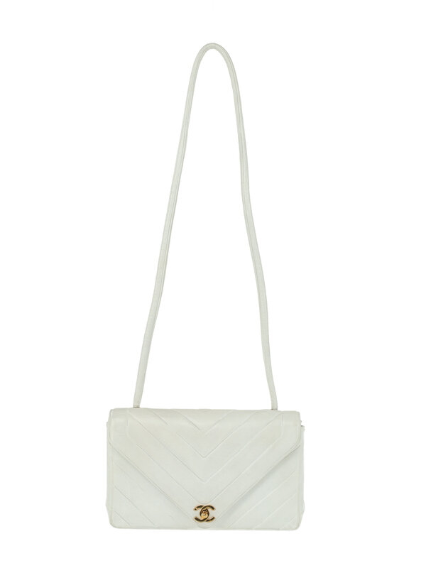 Chanel Chevron Envelope Bag in White Lambskin 