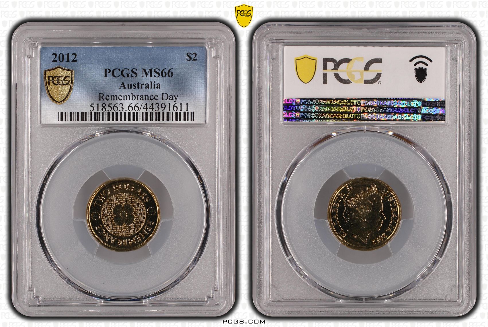 2012 Australia Two Dollar, $2 Remembrance Day PCGS - MS66 -611