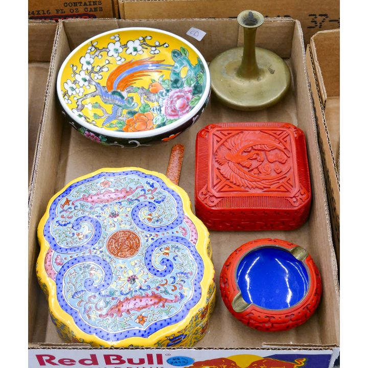 Box Chinese Cinnabar and Porcelain etc.
