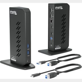 PLUGABLE LAPTOP DOCKING STATION DUAL MONITOR FOR USB-C OR USB 3.0, COMPATIBLE WITH WINDOWS AND MAC, (DUAL HDMI, 6 TYPE-C PORTS, GI
