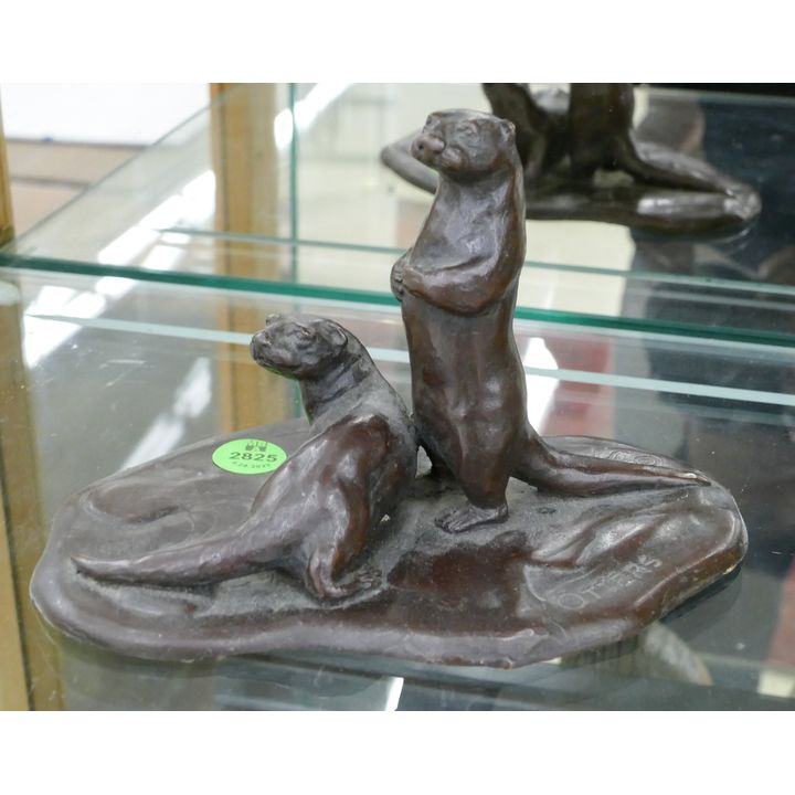 1973 Otters Small Bronze Sculpture signed AR- 4x7''