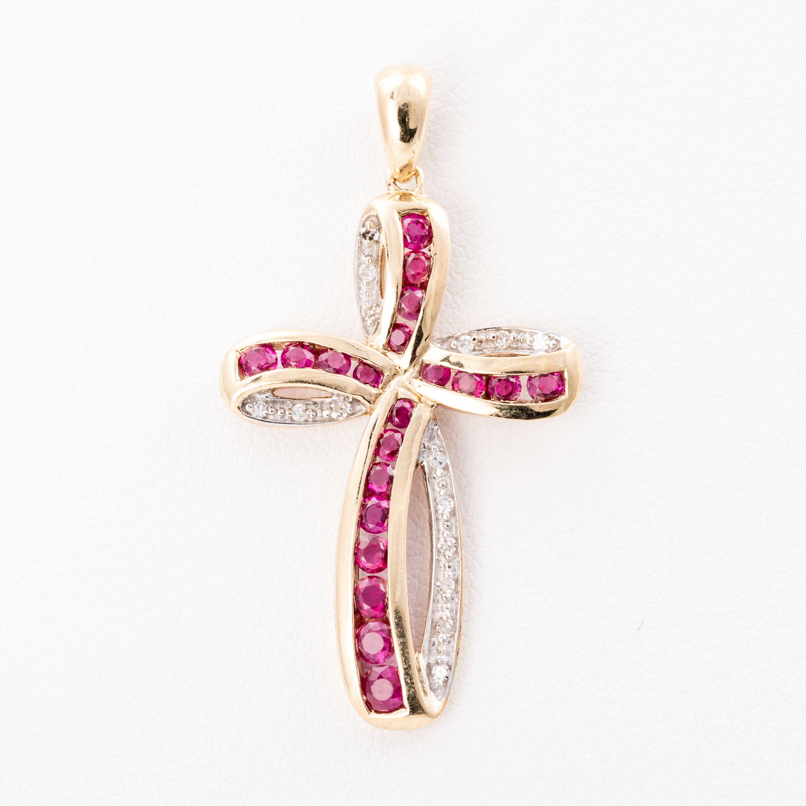 Ruby & Diamond Cross Pendant 9ct Gold
